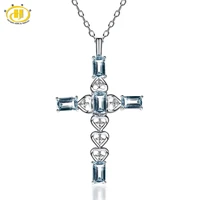 stock clearance 1 25 carats natural aquamarine cross pendant solid 925 sterling silver necklace classic style fine jewelry