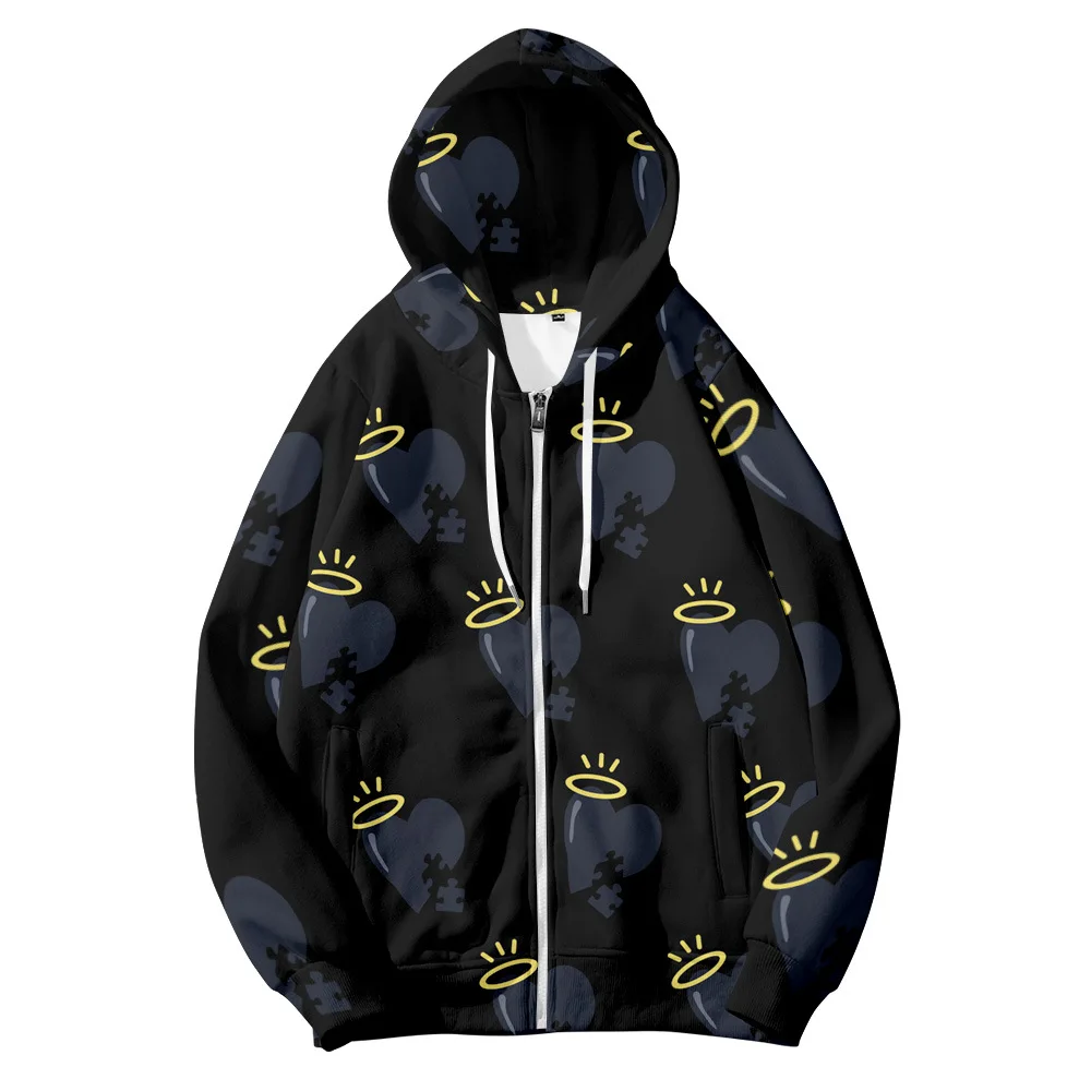 Толстовка с принтом сердечек для мужчин и женщин свитшот на молнии худи в стиле