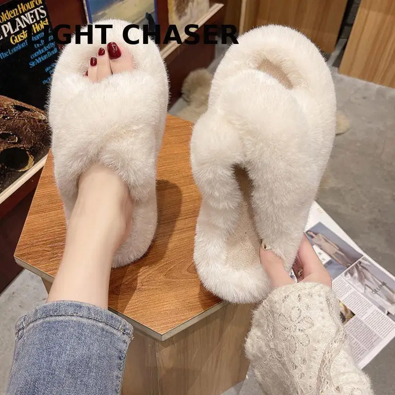Plus Velvet Warm Plush Slippers Women's Outer Wear Autumn Winter New Non-slip Cross Cotton Slippers Thick-soled Women's Slippers