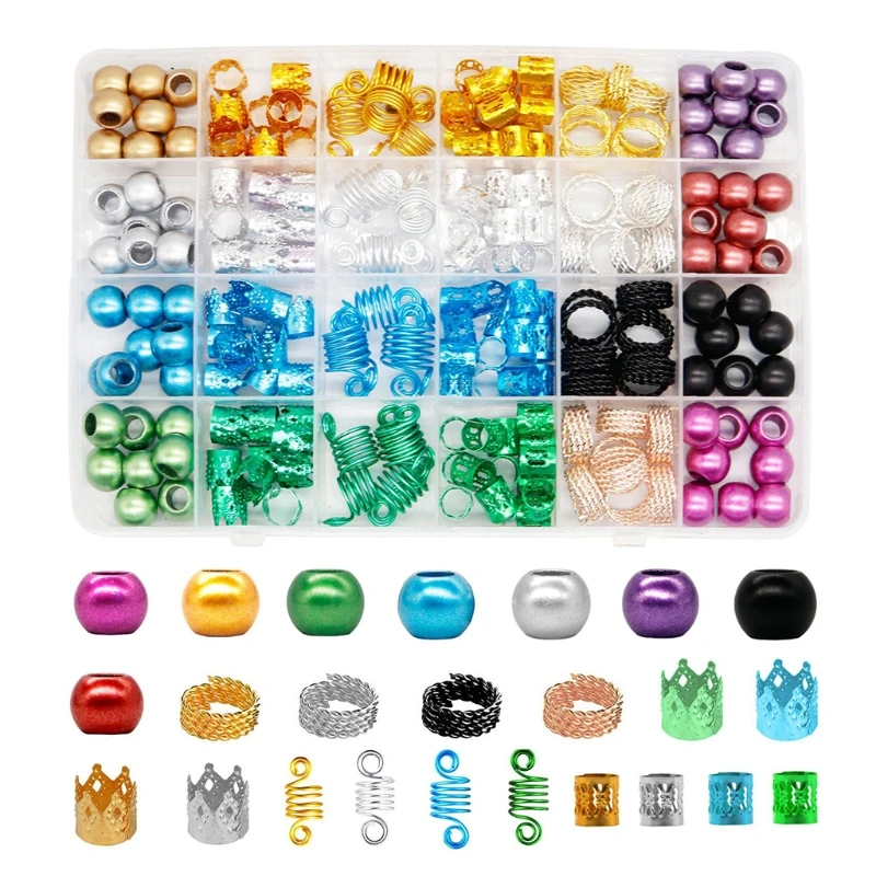 

216 Pieces Colorful Aluminum Metal Dreadlocks Beads DIY Hair Cuffs Braiding Spring Coil Accessories with Pastic Beads for 066F