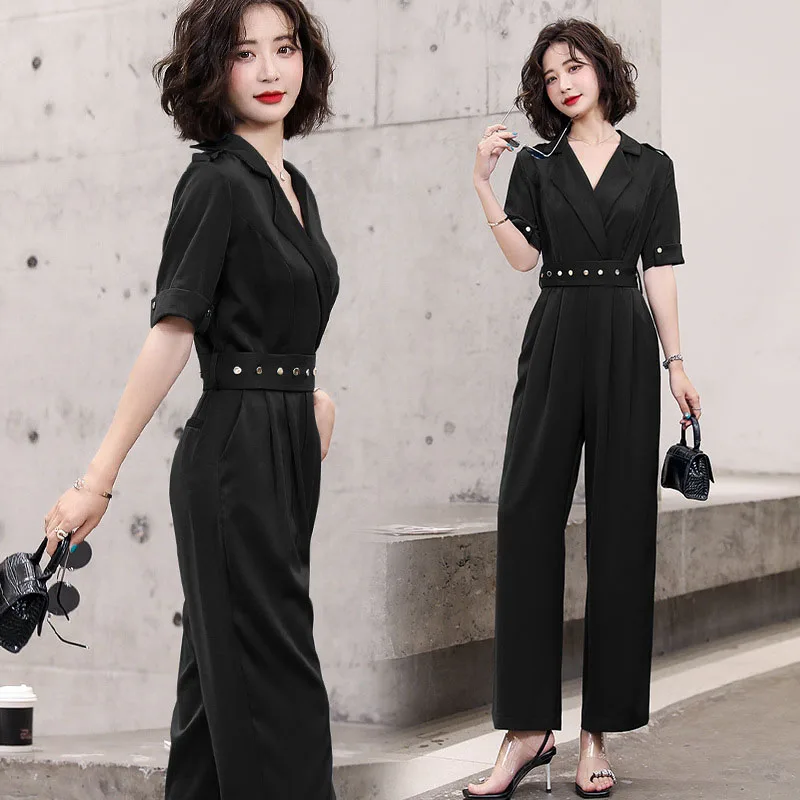 

Blue/Red High Quality Jumpsuits With Belt Long Pants Elegant Overalls For Women 2021 Summer Fashion Runway Designer Outwear