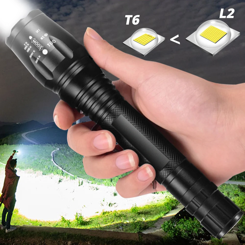 Светодиодный фонарик L2 T6 масштабируемый Водонепроницаемый тактический для