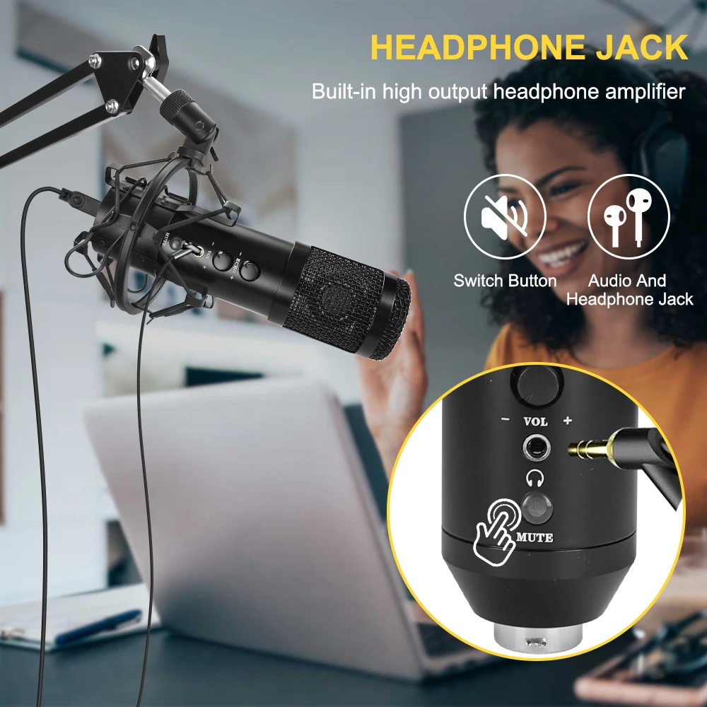 USB-микрофон конденсаторный с кнопками управления громкостью и выходом для