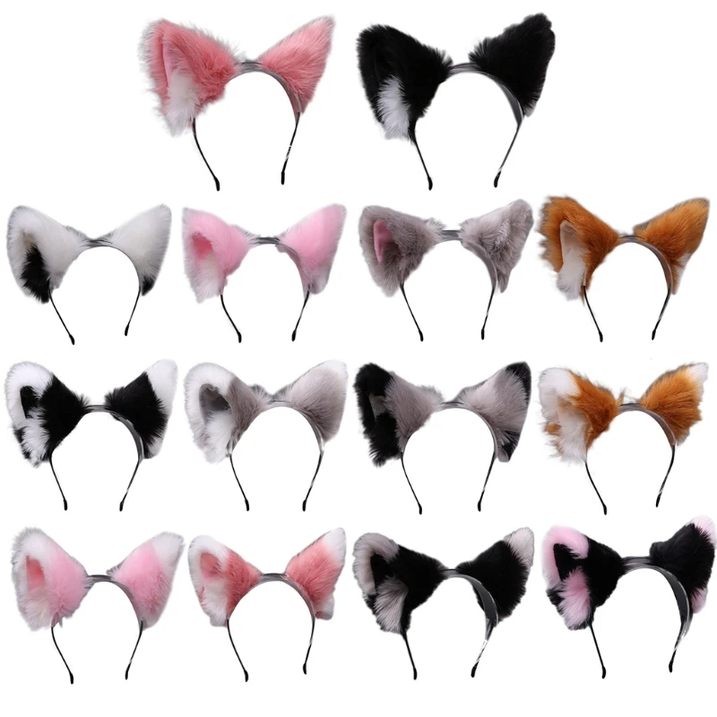 

Women Realistic Long Furry Animal Cat Ears Headband Lolita Kawaii Anime Hair Hoop Halloween Cosplay Party Headpiece