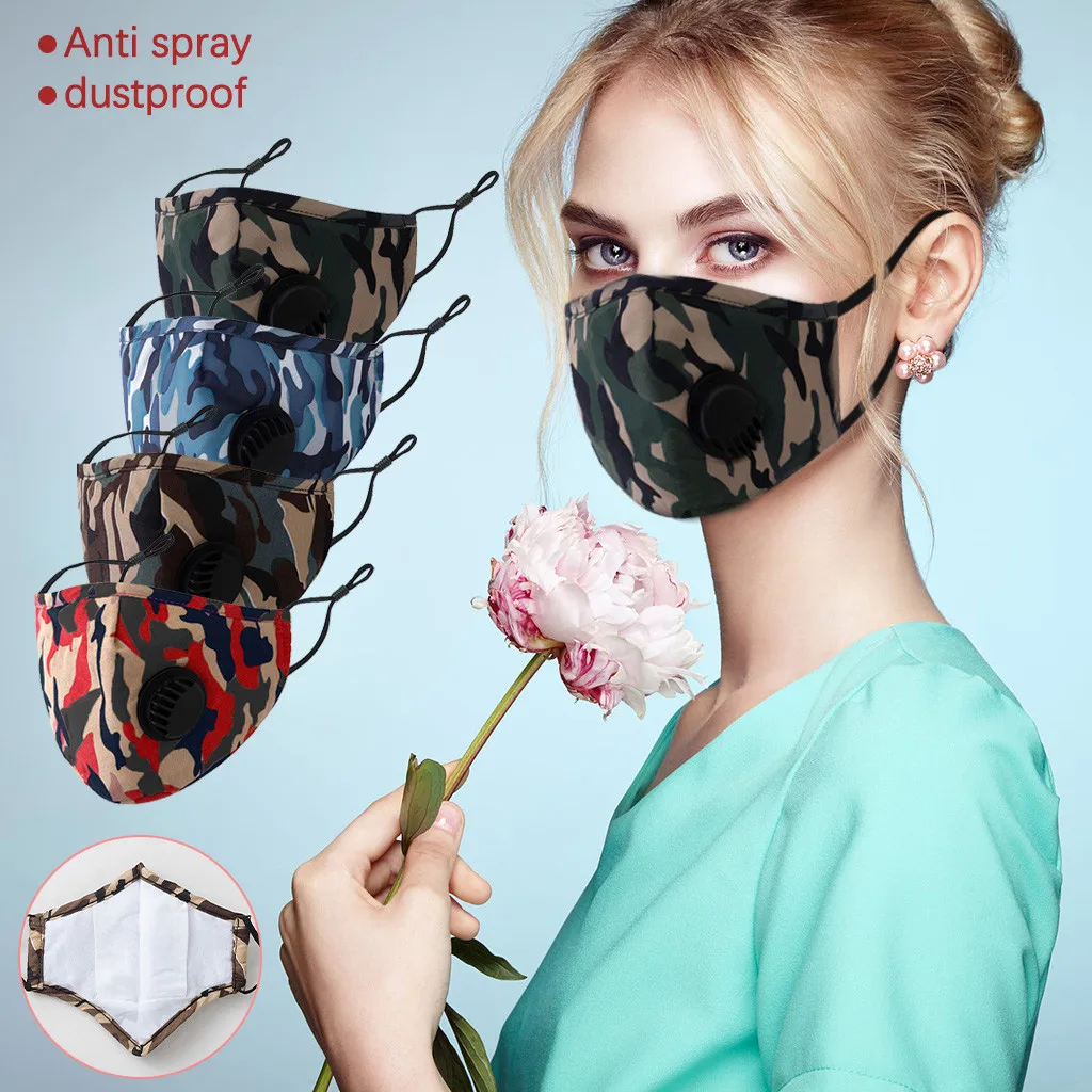 

Fashion Mascarillas Comfortable Mouth Mask Adult Washable Adjustable Inserted Gasket Cotton Camouflage Face Masque De Protection