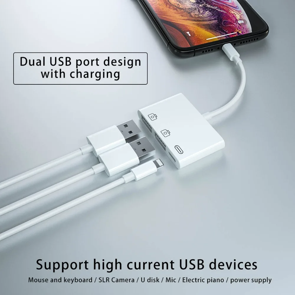 Адаптер Lightning/USB OTG для Apple iPad iPhone 11 pro Max 8 подключение к считывателю камер комплекты