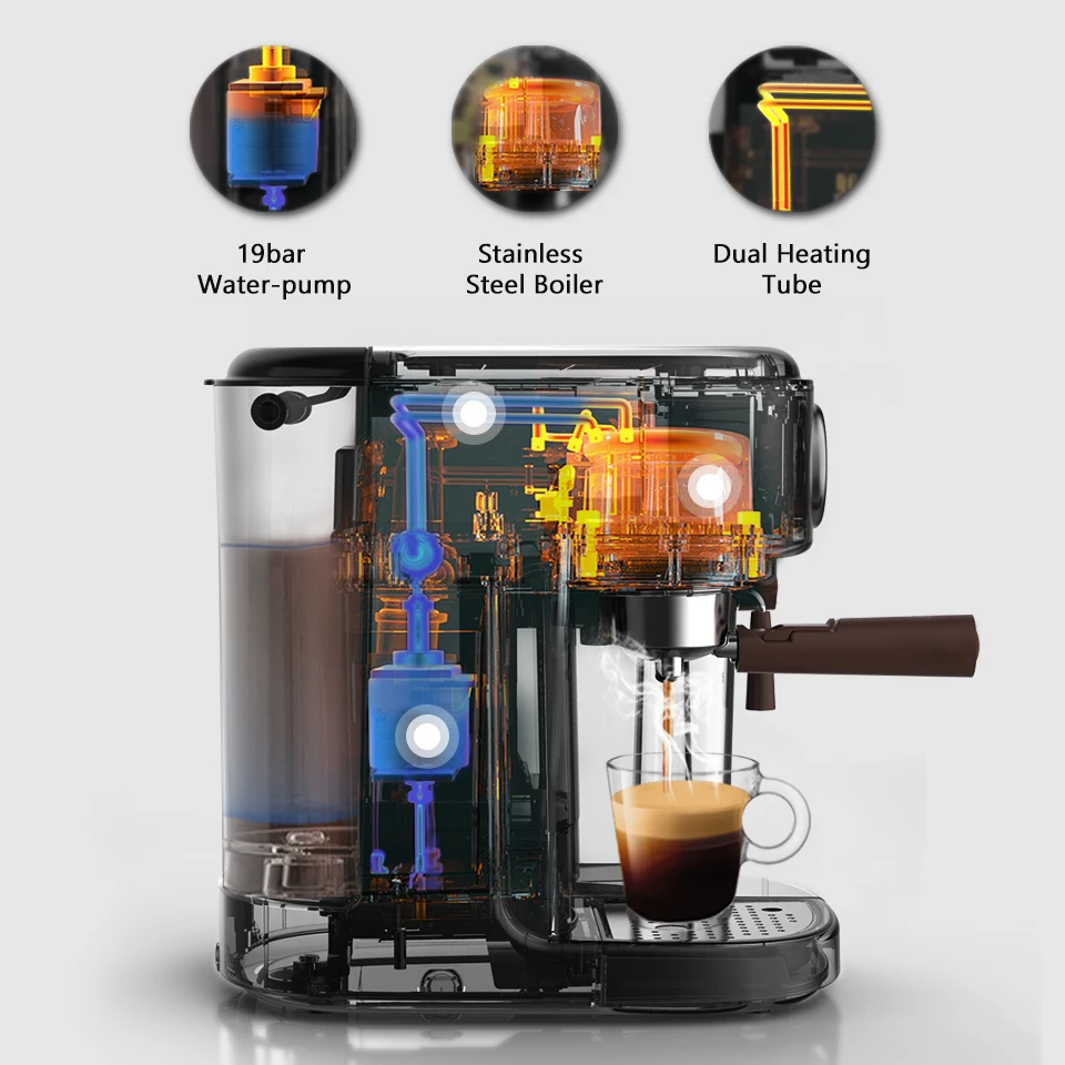 Автоматическая кофемашина HiBREW H8A для приготовления эспрессо капучино латте 19 бар