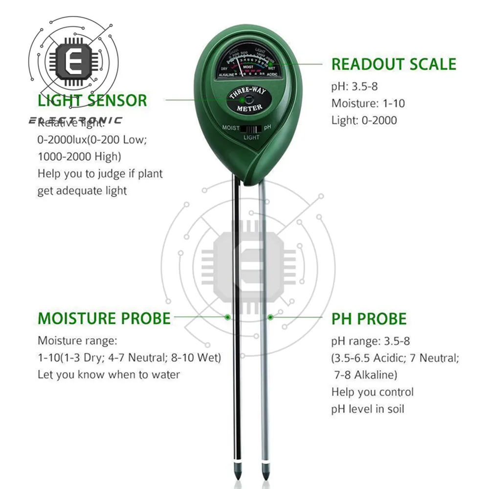 3 в 1 почвы измеритель влажности PH солнца светильник завод Освещенность
