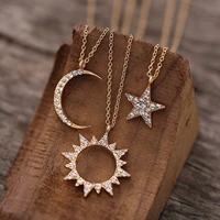 moon star sun diamond necklaces for women girls elegant gold chain pendant necklace party wedding fashion jewelry gifts
