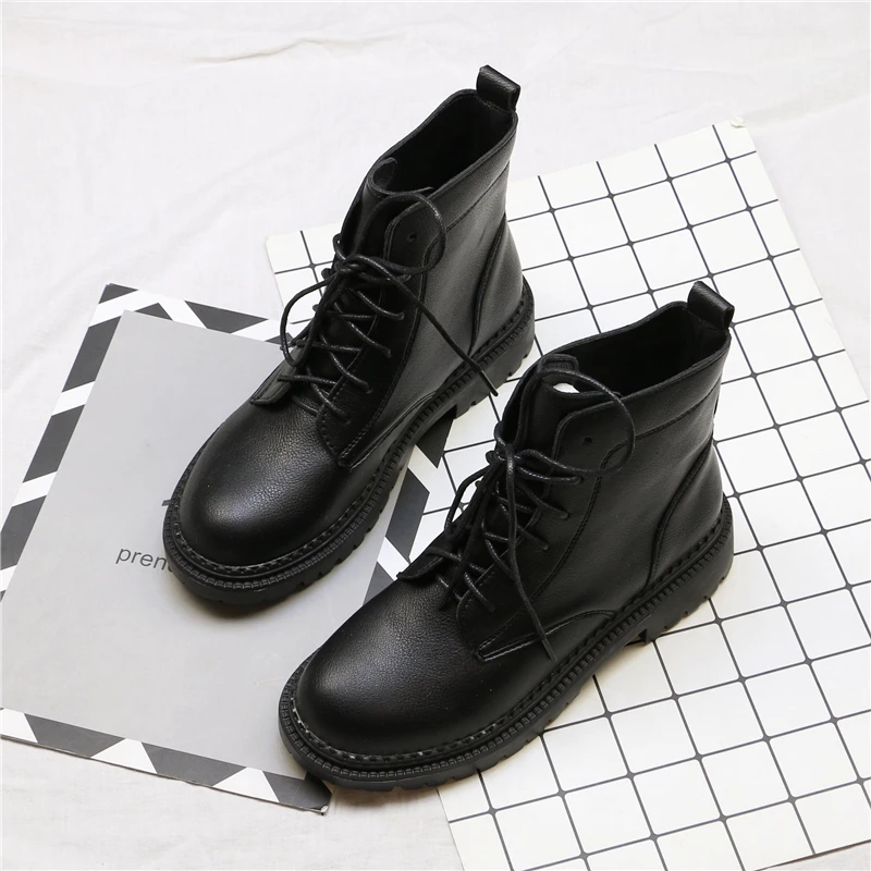 

Autumn Flats Ankle Boots Women Fashion Lace Up Short Tube Female Shoes Ladies Boots