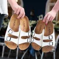 2021 new summer women leather mule clogs slippers high quality soft cork two buckle slides footwear for men women unisex 35 45