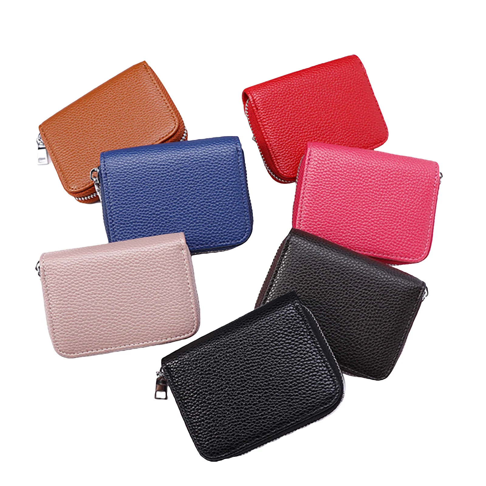 

Women Men Credit Card Holder Small PU Leather Business Card Case Mini Zipper Wallet 9 Colors