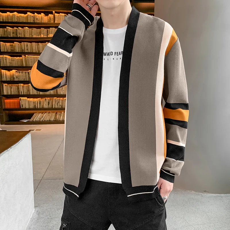 

Men's O-neck Cardigan Autumn Winter Warm Patchwork Spacious Long Sleeve Soft Clothes Knitted Casual Male Sweater Drop Shipping