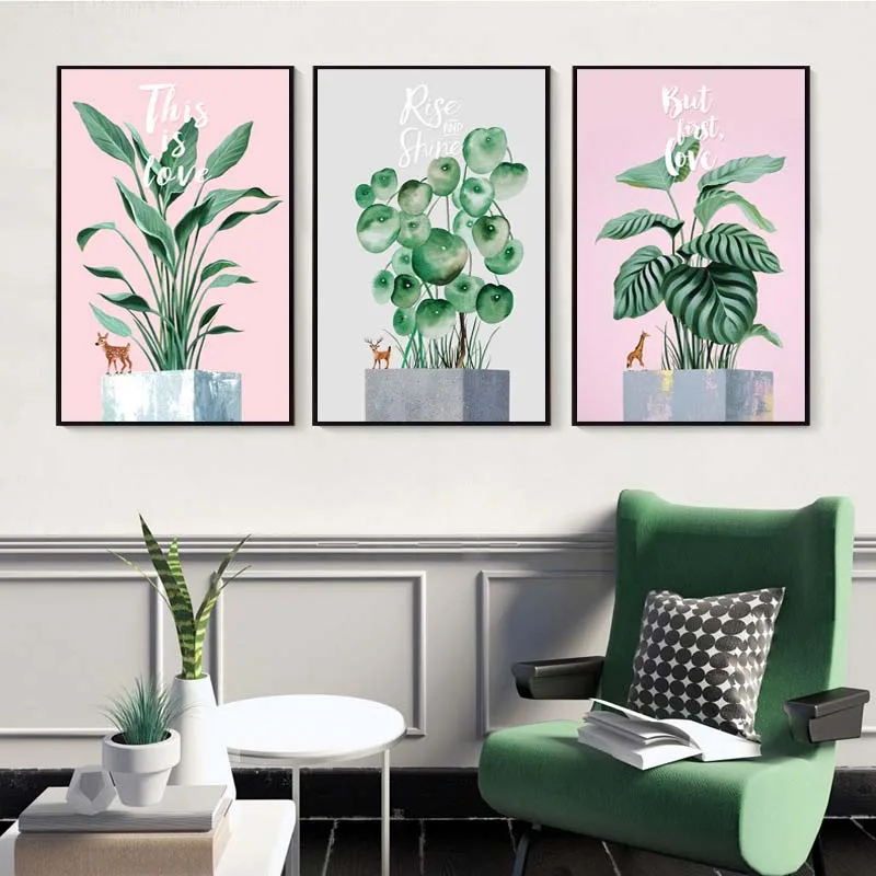 Green Plant Leaf Print Tropical Leave Poster Canvas Painting Wall ArtWall Pictures for Living Room Home Decoration Nordic | Дом и сад