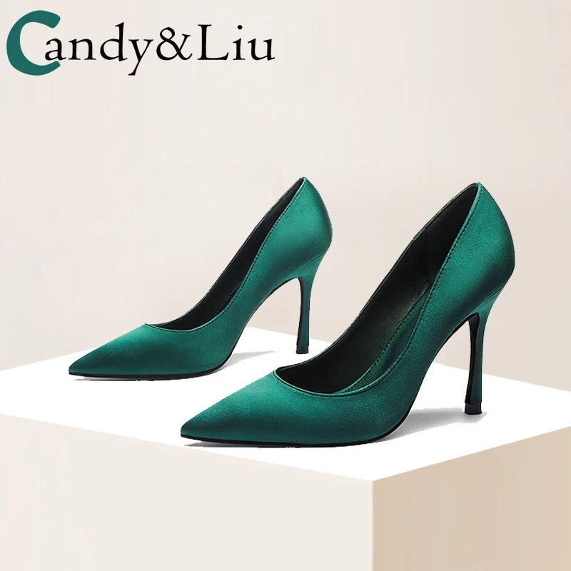 

Women's New Products Green 10cm Sexy Silk Fabrics Real Silk Shallow Mouth Pointed Thin Heeled High Heel Shoes WOMEN'S Shoes
