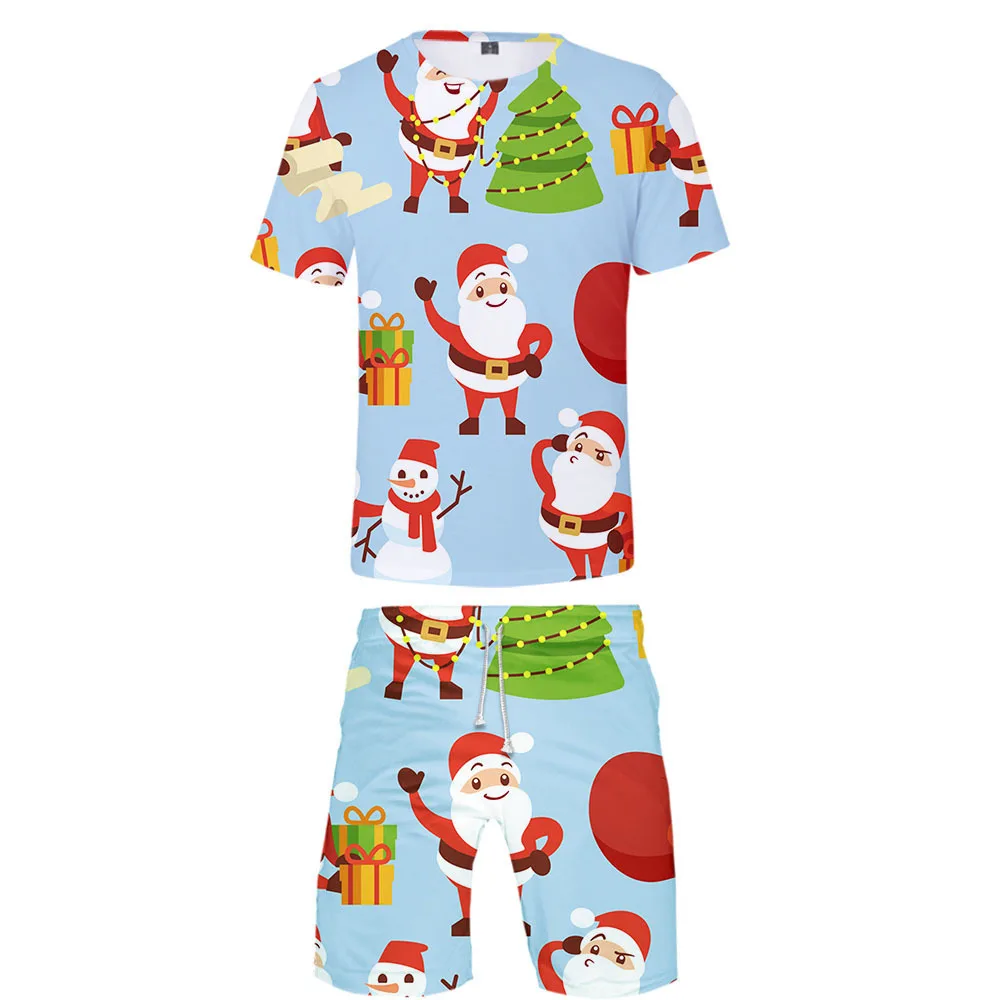 

2020 Summer 3D Print Merry Christmas 3D Shorts Sets O-neck+shorts Style Sets Hip Pop Fashion Men/Women Casual Clothes