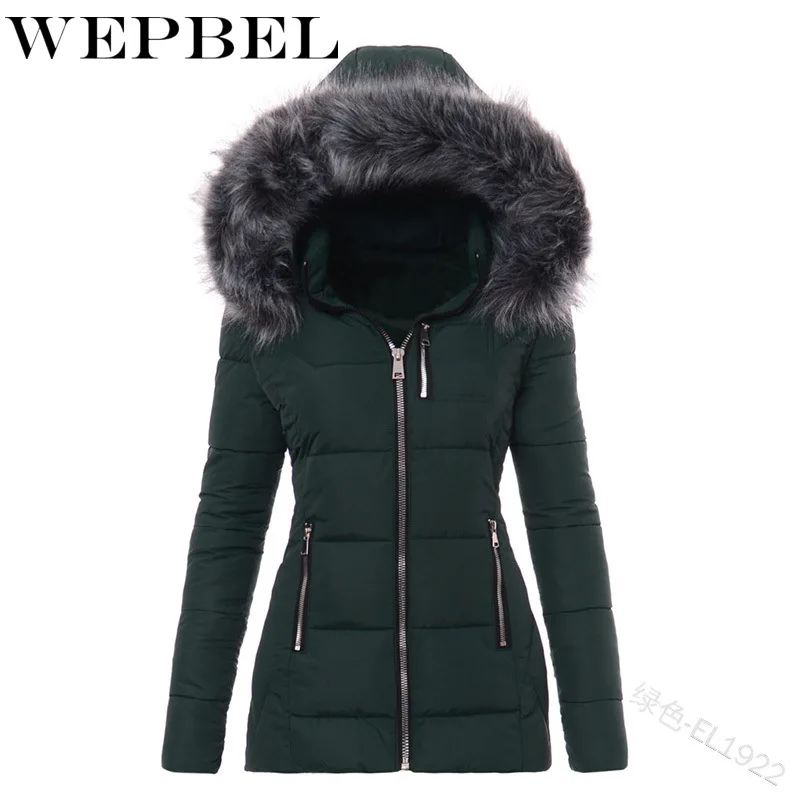 

WEPBEL Women's Winter Down Jacket Fashion Long Warm Thick Fur Collar Large Loose Hooded Overcoats Ladies Zipper Parka Outwear
