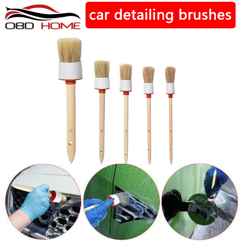

5 шт набор детали автомобиля щеточка для чистки натуральных волос кабана, стекольное кисти инструмента для мойки машин аксессуары