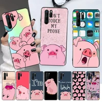 cute pink pig funny black phone case for huawei p30 lite p20 pro p40 p10 mate 20 40 30 10 p smart z plus pattern casing cover