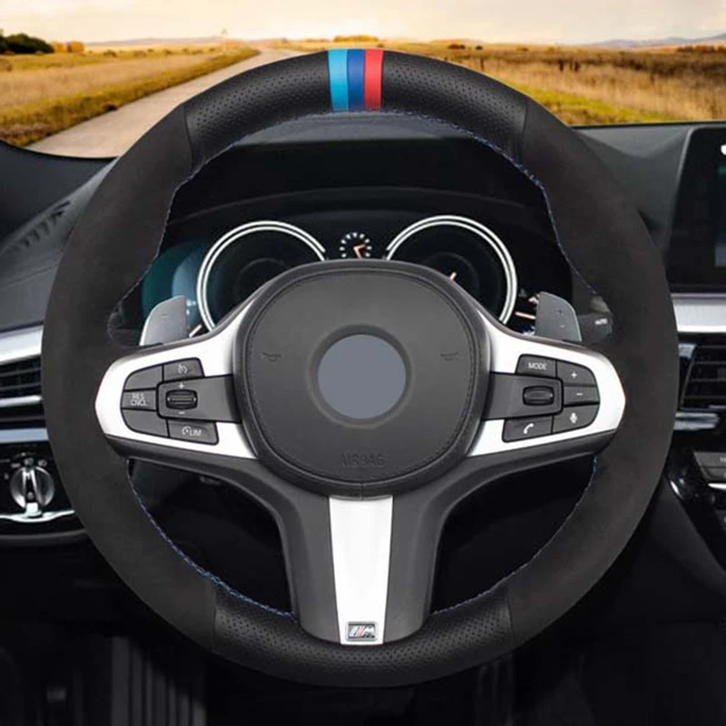 

Black Suede Genuine Leather DIY Car Steering Wheel Cover for BMW M Sport G30 G31 G32 G20 G21 X3 G01 X4 G14 G15 G16 G02 X5 G05