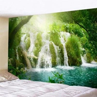 beautiful waterfall tapestry wall hanging boho decor sunset nature forest landscape mountain hippie dorm home decoration curtain
