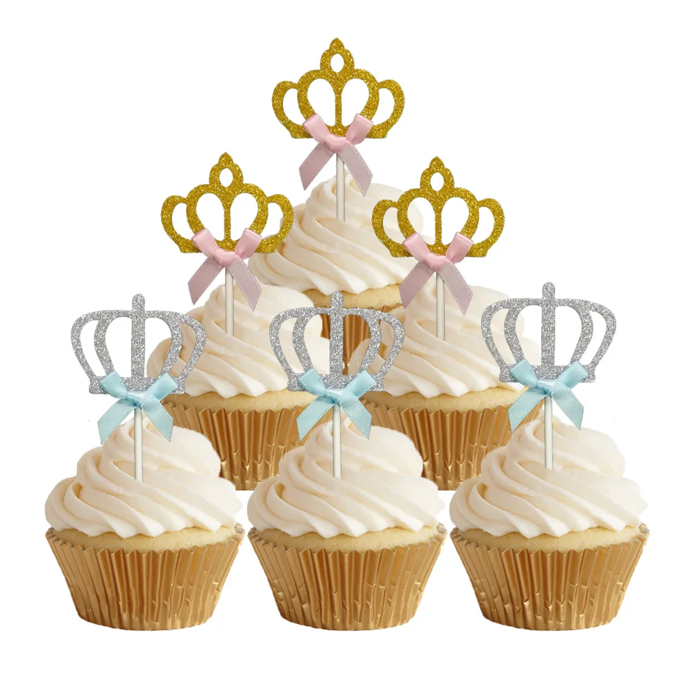 12pcs SILVER GOLD CROWN Cake Toppers Baby Girls Boys Birthday Topper BABY SHOWER Picks Party Decoration | Дом и сад
