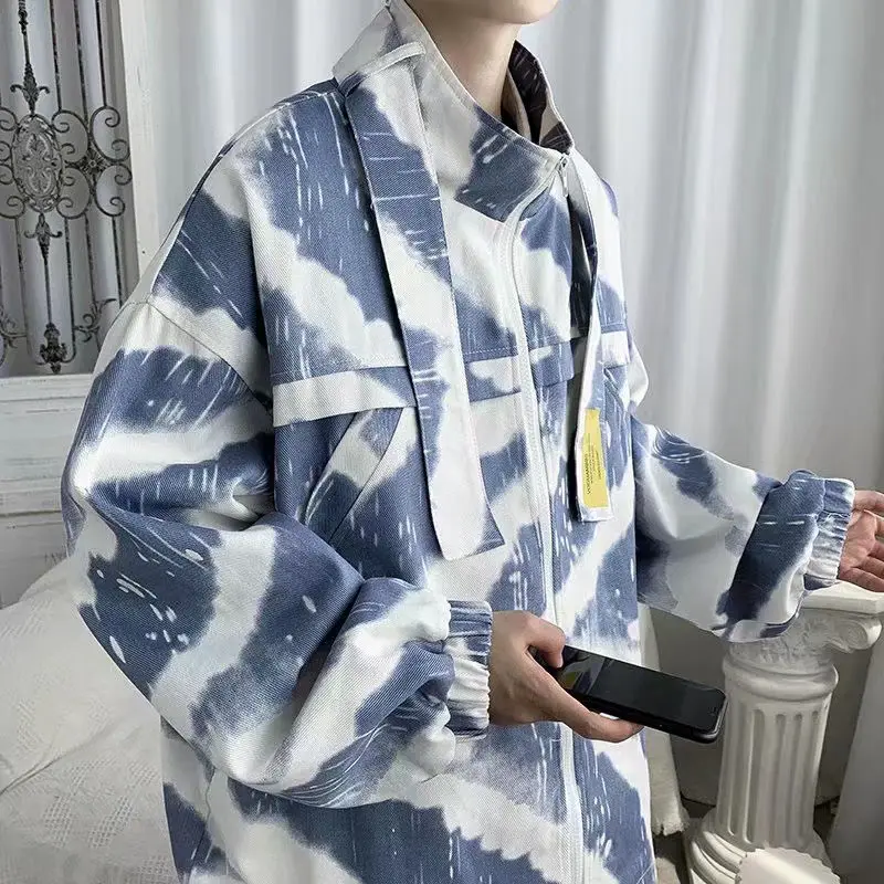 

Осенняя новая свободная трендовая куртка с градиентным переходом цвета мужская куртка повседневная пара