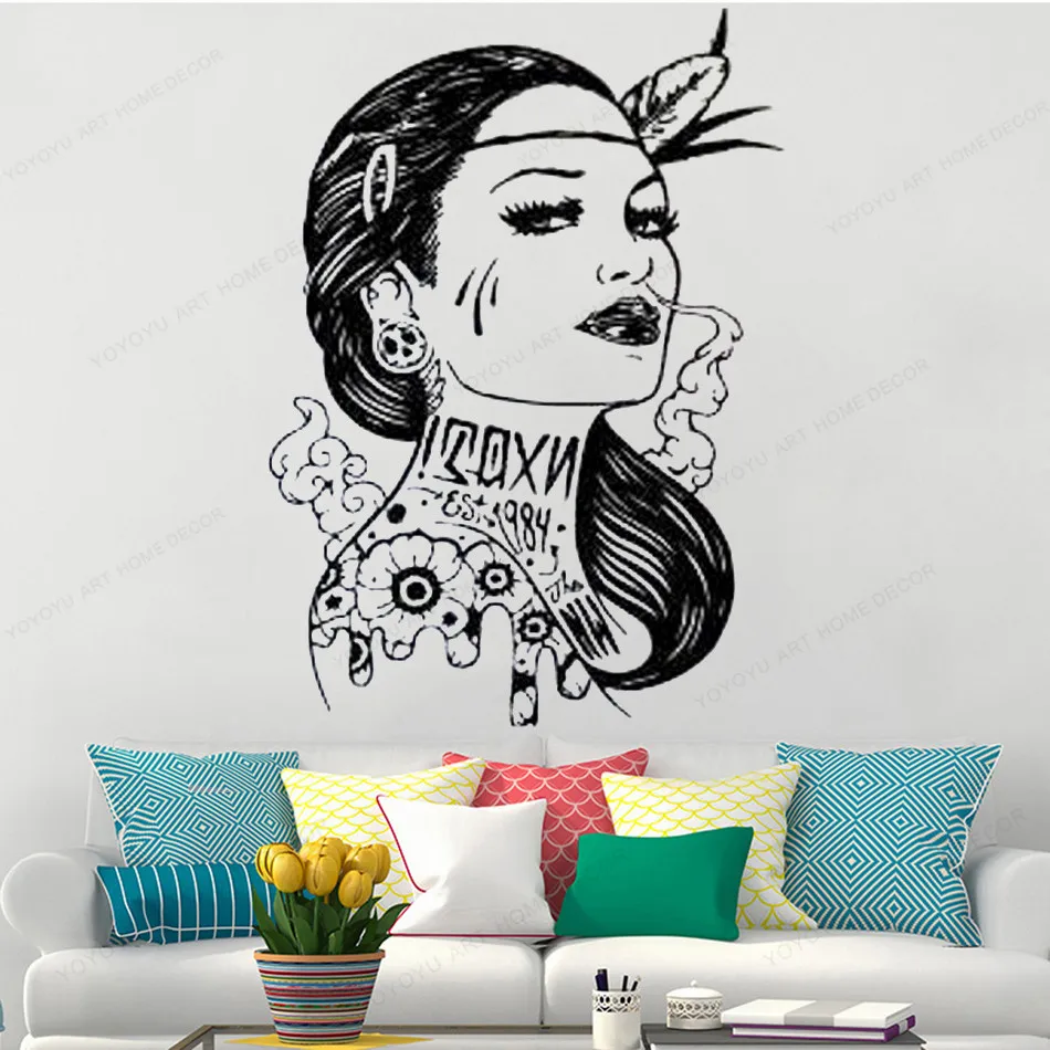 

Native Indian Tattoo Woman wall sticker vinyl Girl Leader Tribal wall decal home Decor HJ896