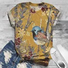 Забавная женская блузка Feitong с принтом птиц, с коротким рукавом, с 3d принтом животных, с круглым вырезом, топы, футболки, блузки для женщин, большие размеры