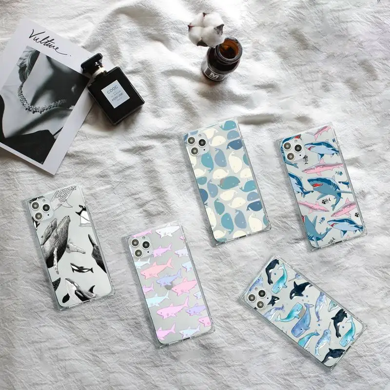 

shark Cartoon cute Phone Case Transparent for iPhone 7 8 11 12 se 2020 mini pro X XS XR MAX Plus