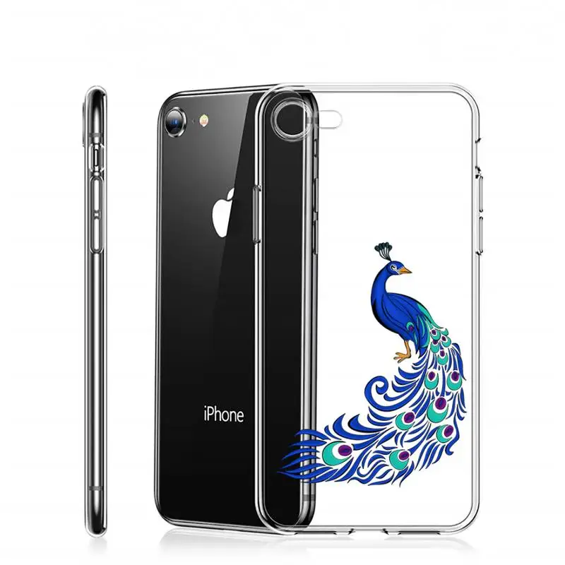 

Cartoon cute animal peacock Phone Case Transparent for iPhone 6 7 8 11 12 s mini pro X XS XR MAX Plus