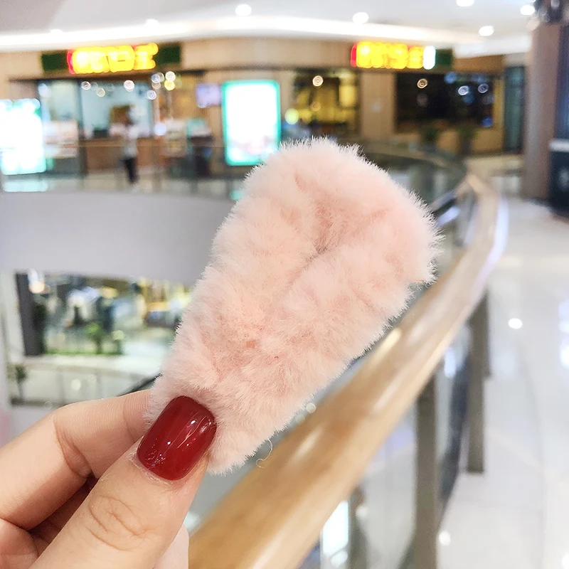 Новые зимние женские милые яркие цвета из искусственного меха мягкие заколки для волос милая повязка на голову заколки для волос модные аксессуары для волос