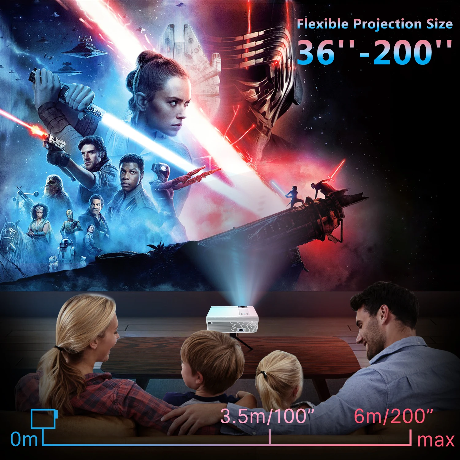 WIMIUS Mini Projector WiFi Projectors K2 Native 1080P/4K Support 300’’ Screen LUNENS 5500 projector for Home phone | Электроника