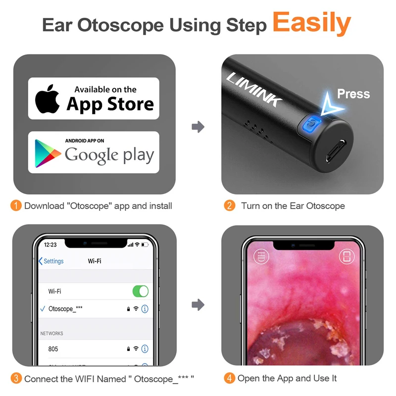 LIMINK 3 9 мм HD Ушная камера WiFi труба со светодиодными лампами ушной эндоскоп Otoscope для