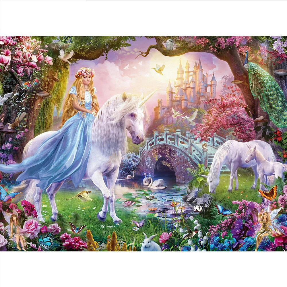 

Алмазная 5D Вышивка KAMY YI, картина с полными квадратными/круглыми стразами, с рисунком лошади, мозаика, замок, садовый пейзаж, домашний декор