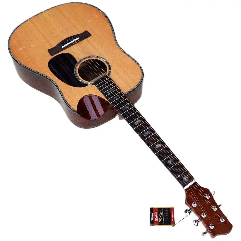 

Профессиональная 41-дюймовая Акустическая гитара, твердая ель, цветная бабочка из дерева, настоящая оболочка, полуугловая рукоделие