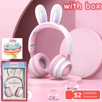 rabbit ear wireless headphones with mic rgb light bluetooth earphone for girls childrens stereo music fone gaming headset gift