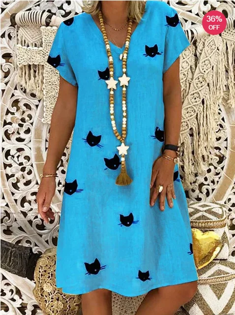 cat dress 3 Летние платья Robe Femme Ete пляжные хиппи бохо размера плюс платья для женщин 4xl 5xl линия Sukienka льняная одежда из хлопка - Цвет: cat dress 3