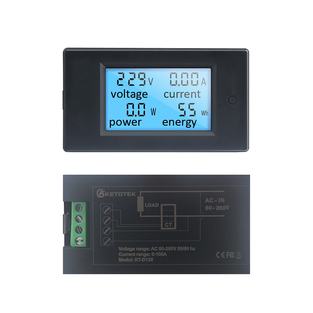 Цифровой AC80 260V 100A вольтметр с трансформаторной катушкой AC 220V Индикатор