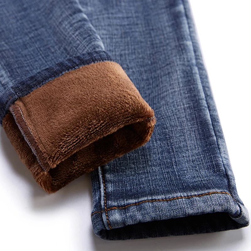 

Winter Plush Warm Women Slim Straight Jeans Lady Students Fleece High Waist Pencil Pants Female Stretch Denim Length Trousers