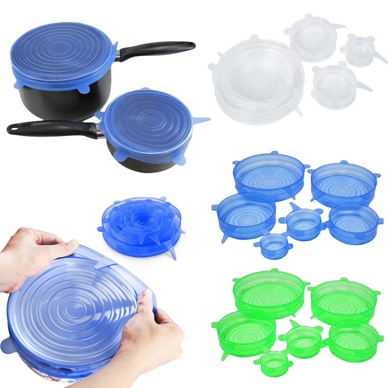 

6 Pcs/Set Food Silicone Cover Universal Silicone Lids For Cookware Bowl Pot Lid Reusable Stretch Lids Wrap Kitchen Accessories