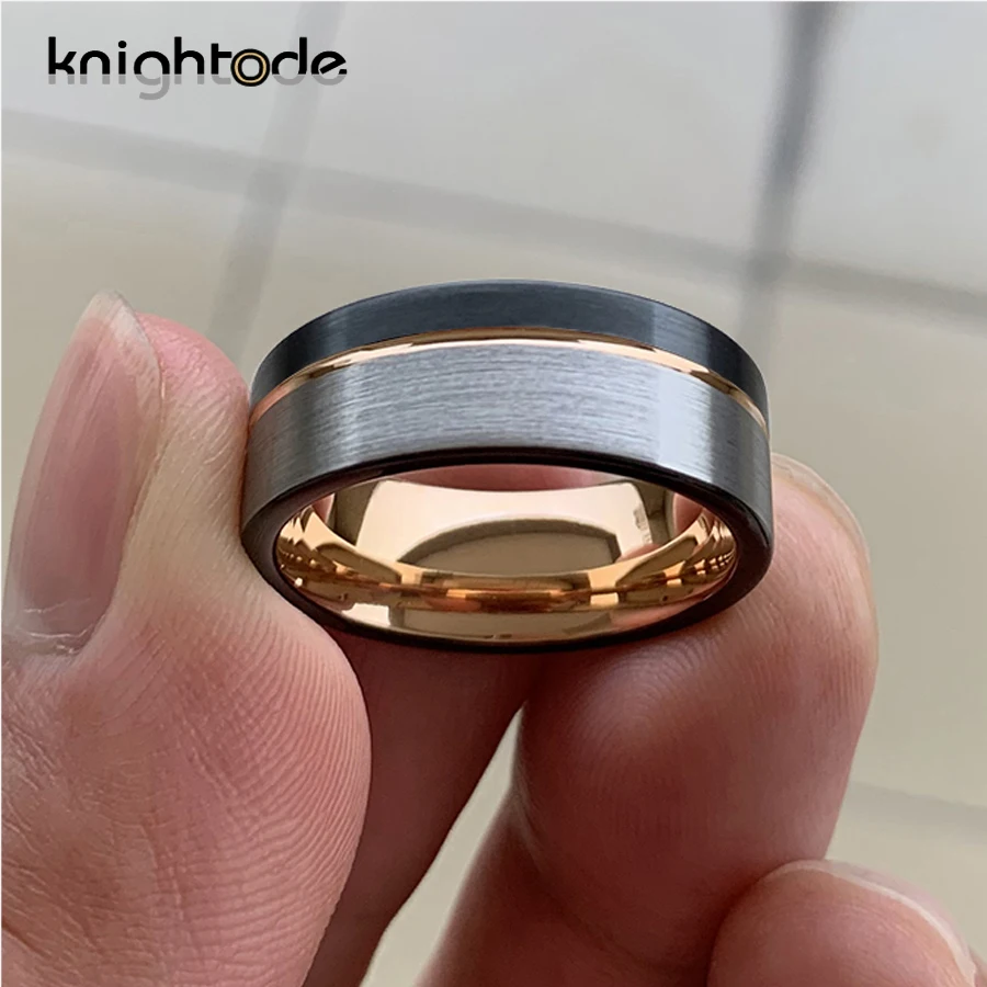 8 мм черный вольфрам Карбидное обручальное кольцо из розового золота с прорезями