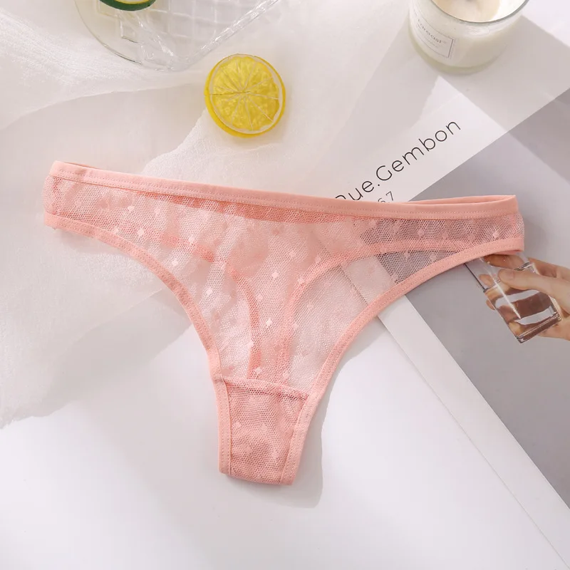 

Low-Waist Female 1Pcs M/L/XL Underpants G-String Thong Pure Color Women Panties Sexy Mesh Perspective Briefs Lace