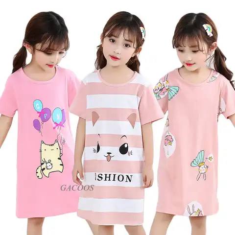 Одежда для сна детская, хлопковая ночная рубашка, одежда для сна, единорог