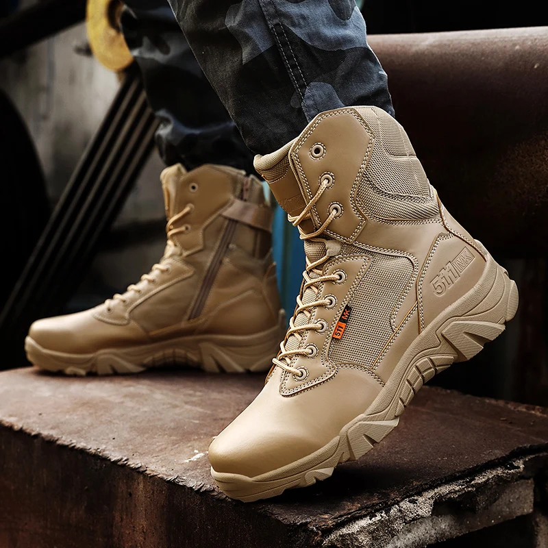 

2020 Popular Military Combat Boots For Men Leather Tactical Men Boots Anti-Slip Desert Boots Men Outdoor Working Shoes For Men