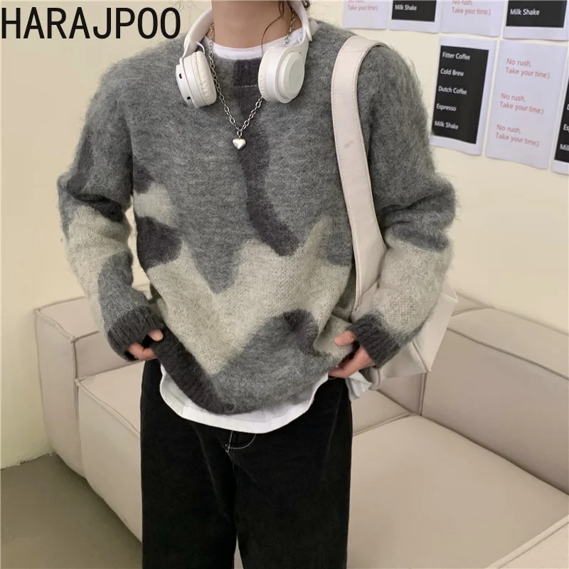 

Clothes Harajpoo Woman Korean Ins Vintage Lazy Oaf Tie Dye Loose Wild Pullover Knitwear 2021 Autumn Long Sleeve Sweater Women