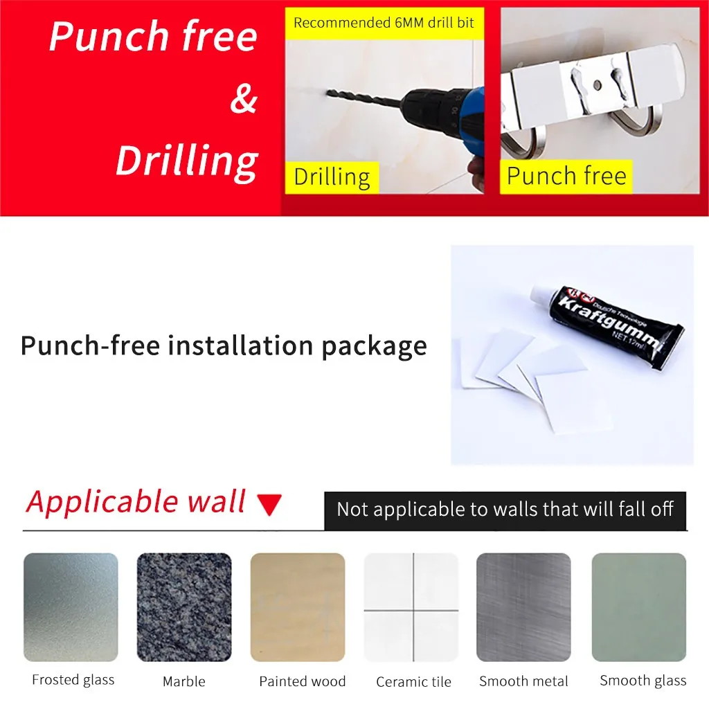 40# Kitchen Storage Rack Cupboard Hanging Hook Stainless Steel Wall Bathroom Towel 6 Double | Дом и сад