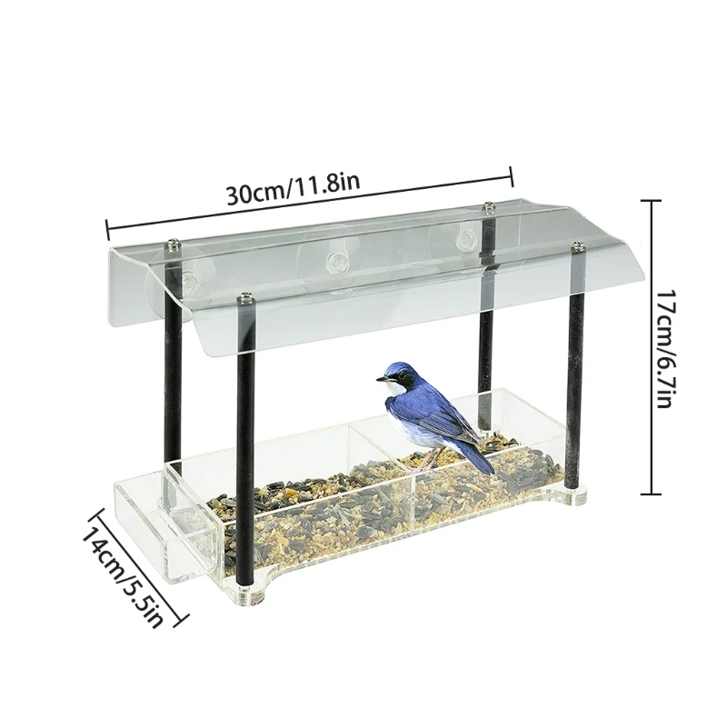 

Acrylic Window Bird Feeder Strong Suction Cups Weatherproof with Shield Roof Drain Holes Outdoor Clear Bird House