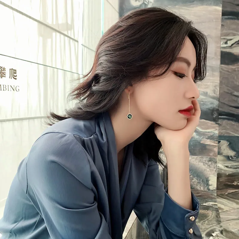 925 Silver Needle Lightweight Luxury Ear Line Female Fashion Personality Long Sulphur Earrings Senior Sense Gem | Украшения и