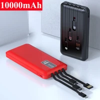 10000mah power bank portable charger external battery pack power bank built in cable powerbank for xiaomi mi iphone 12 poverbank